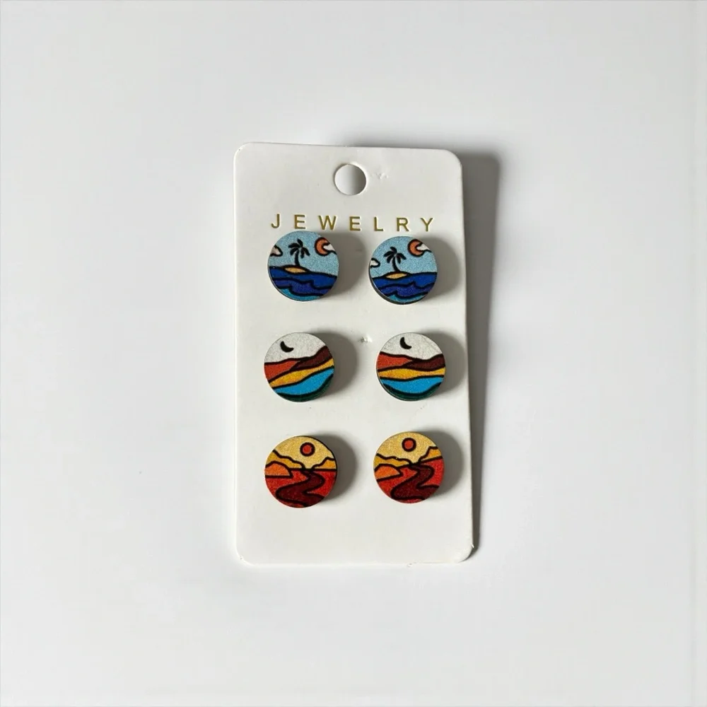 Women’s Colorful Beach Scene Earrings Set